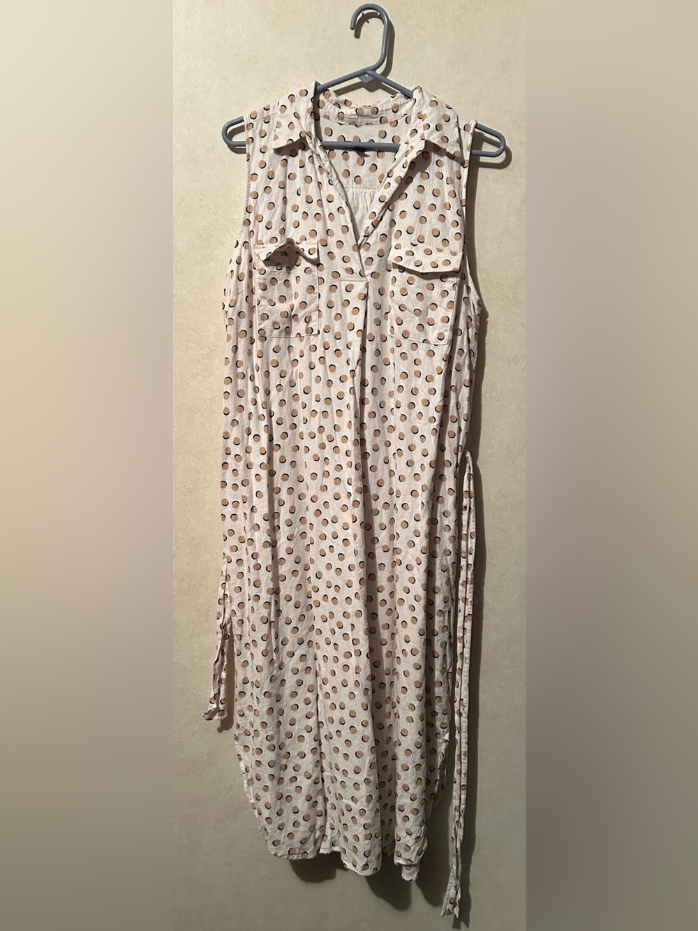 Ann Taylor Large Sleeveless Polka Dot Dress in Cream and Brown